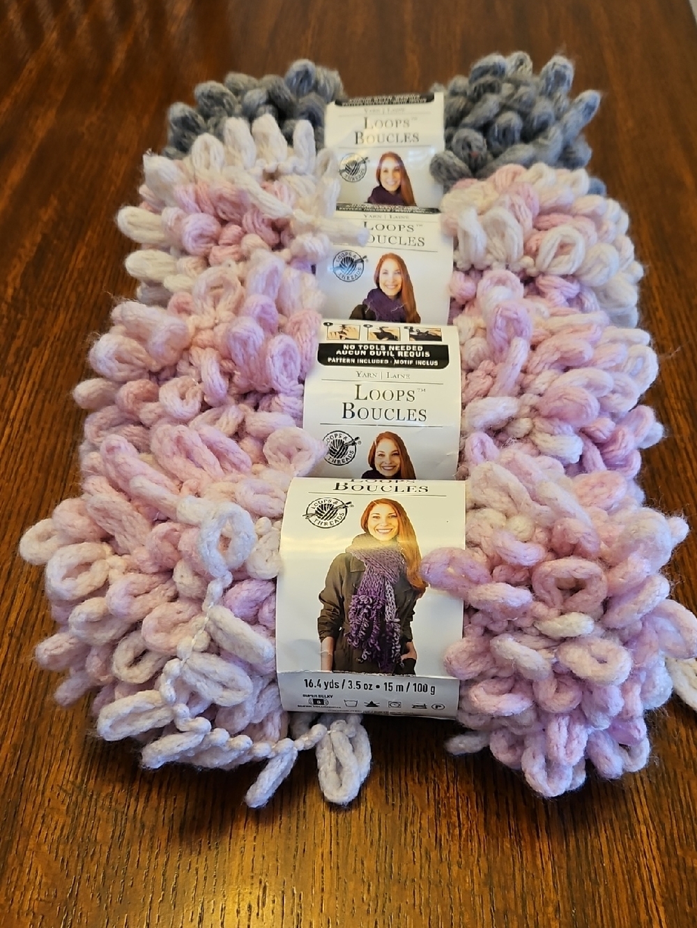 Loops  Loop Yarn - Soft No-Knit Craft Yarn: 3 Color Rose, 1 Color Earl Gray